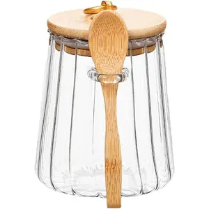 Sugar Bowls Sugar Container 25.36 FL OZ Glass Coffee Canister Airtight  Storage Jar with Lid and Spoon Candy Jar Coffee Bar Accessories Storage Beans  (Conical)