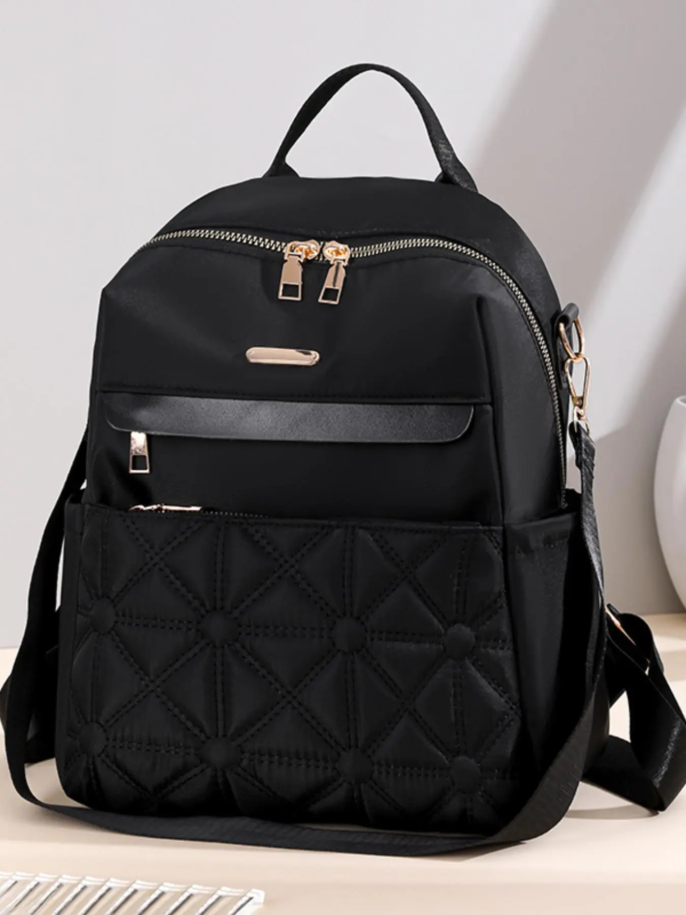 Women's Fashionable Quilted Backpack, Casual Large Capacity Multi-pocket Multi Functional Backpack, Versatile Backpack for Work, Shopping and Travel, Stylish Daypack, Quilted Bag, Backpacks Women