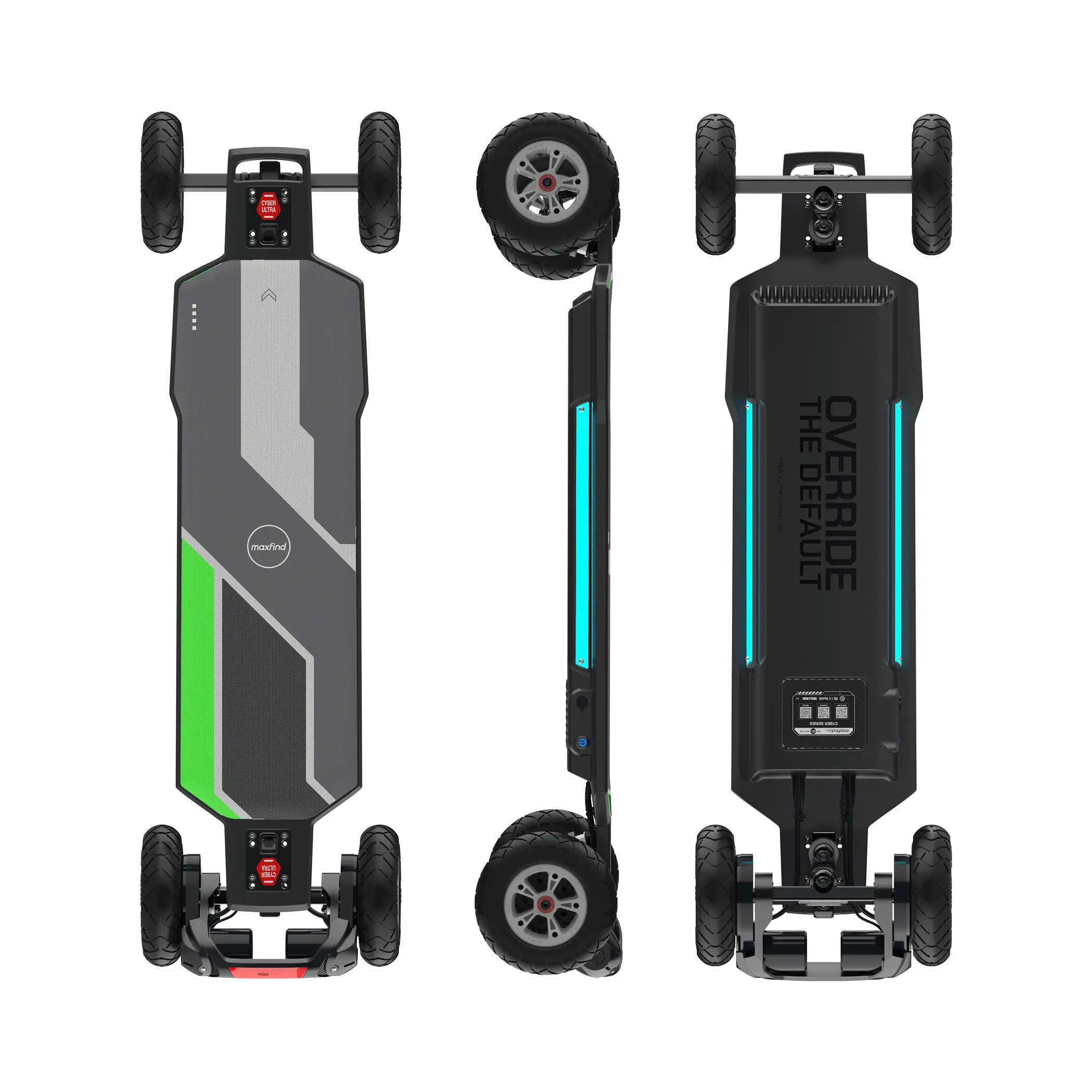 Maxfind Cyber Ultra All-Terrain Electric Skateboard for Off-Road,Dual Belt Motors,37 MPH, 37-Mile Range,