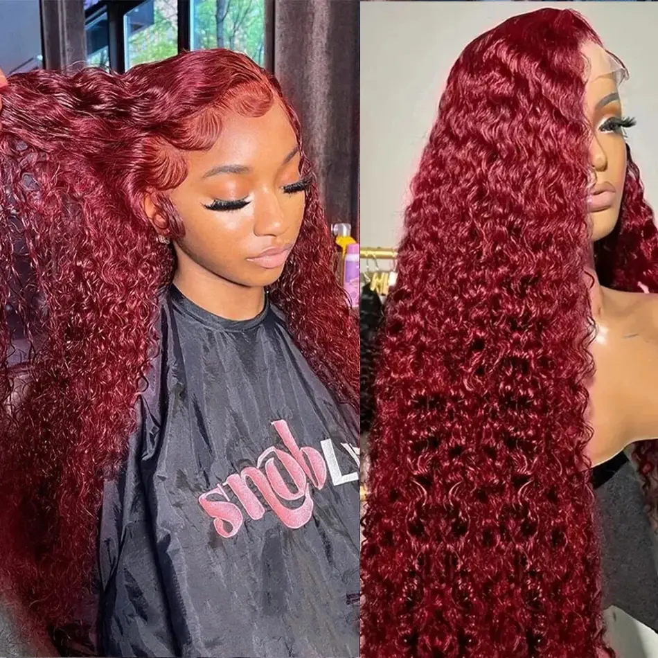 Bling Hair Burgundy Wig Human Hair 99J Burgundy 13x6 Deep Wave Lace Front Wigs Human Hair 180% Density HD Lace Frontal Wigs Pre Plucked Glueless Red Colored Wigs for Women