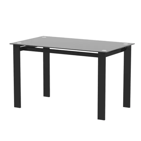 [Bellemave]Modern tempered glass black dining table, simple rectangular metal table legs living room kitchen table