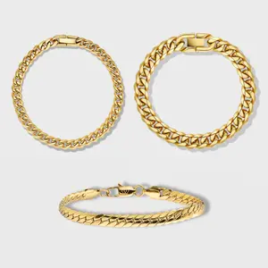 IMPERIUM JEWELRY Women's 3-Piece Gold Stackable Cuban Chain Bracelets - Solid Links, Modern High-Shine Costume Fashion Accessories for Everyday Wear
