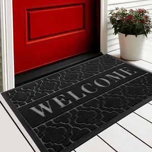 Welcome Door Mat, Heavy Duty Durable Front Door Mat for Home Entrance, Garage and Garden Outside Entryway Floor Mat, Non Slip, Fade Resistant, Easy Clean, 29.5 x 17 Inch, Black