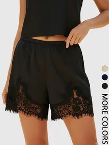 Women's Summer Lace Patchwork Shorts, Lightweight Breathable Comfort, Elastic Waist, Casual Home and Vacation Wear, Loungewear