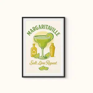 Margaritaville Print – Salt Lime Repeat Cocktail Poster, Funny Bar Cart Wall Art, Unframed –  5 Size, 8x12 to 27x40 inch