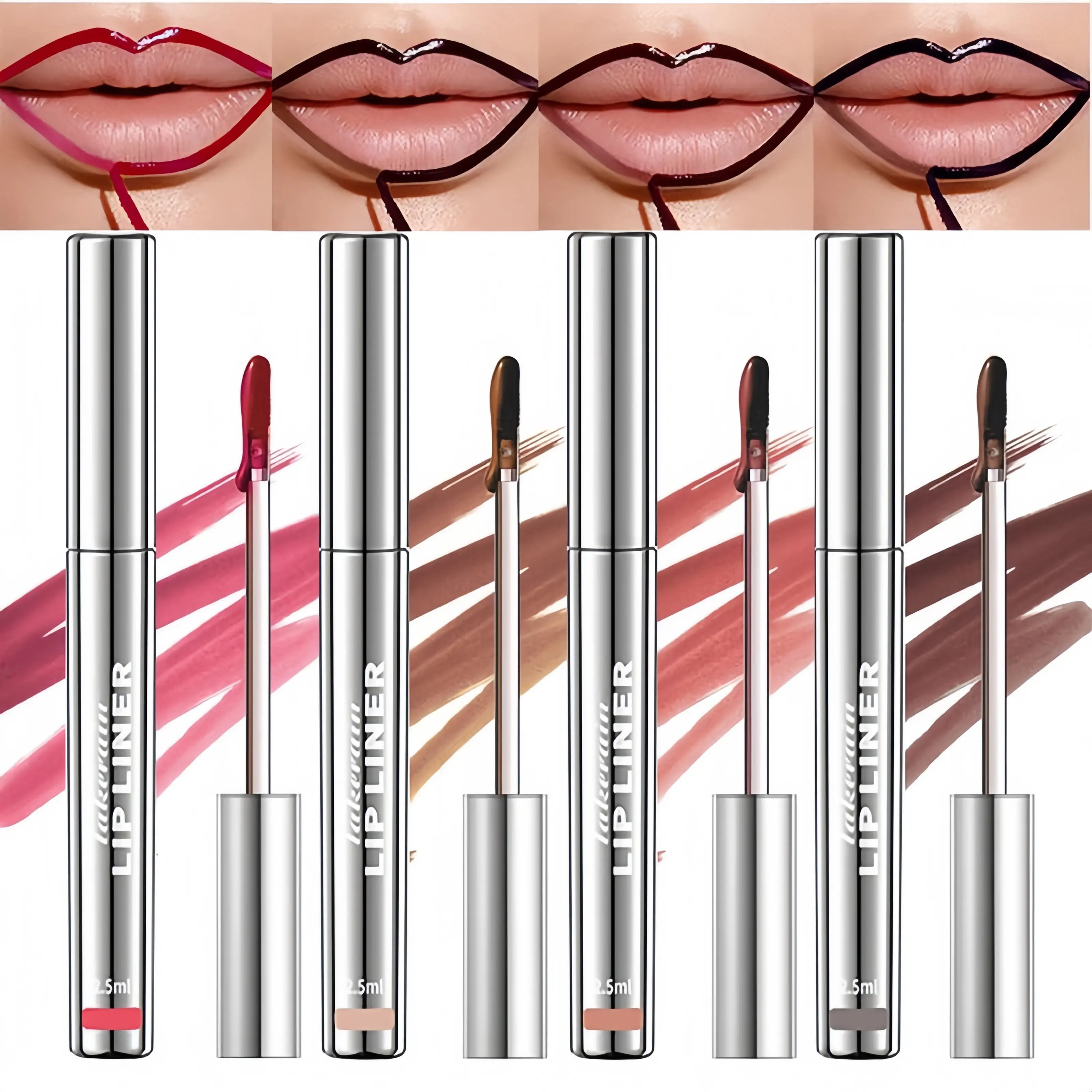 4Pcs Peel off Lip Liner Stain, Lip Gloss Lip Tint Set, Peel OffNude Lipliner Makeup Velvet Matte Tattoo Peel Off Lip LinerSet Long-Lasting Waterproof Transfer-proof Brightening