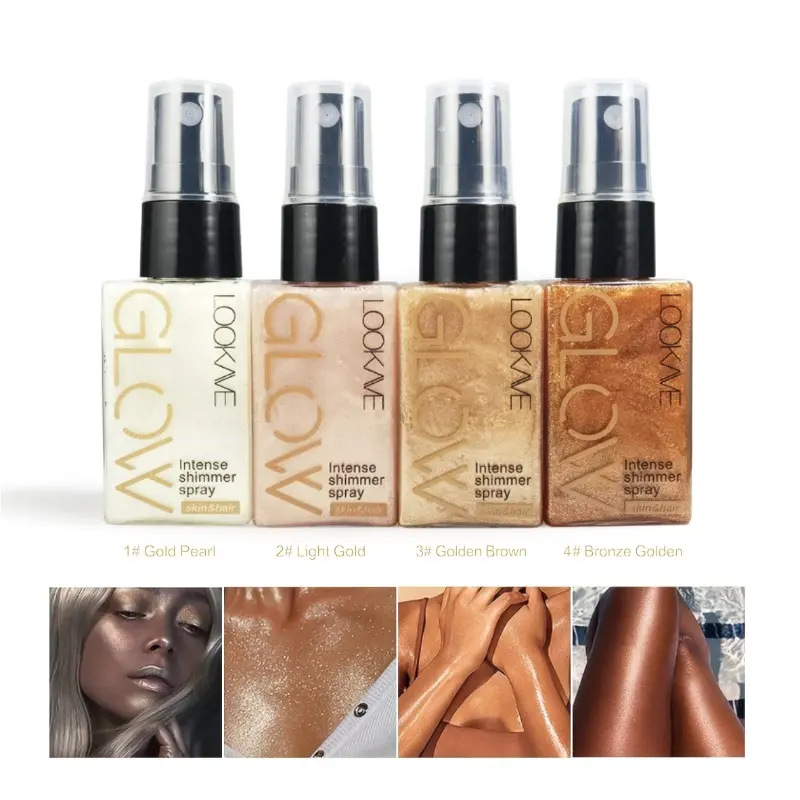 4-Pack Liquid Highlighter Brightening Contour Highlighter Spray Pearl Spray Body Makeup Face Body Highlighter Cosmetics Highlighter Glowy Makeup