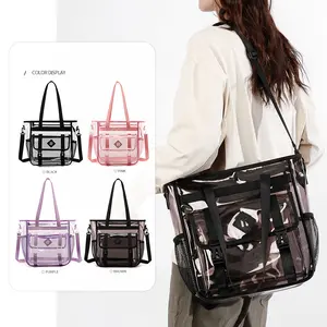 Clear Tote Bag Stadium Approved 12x6x12, Thickened Heavy Duty PVC Transparent Tote Bag Water Resistant