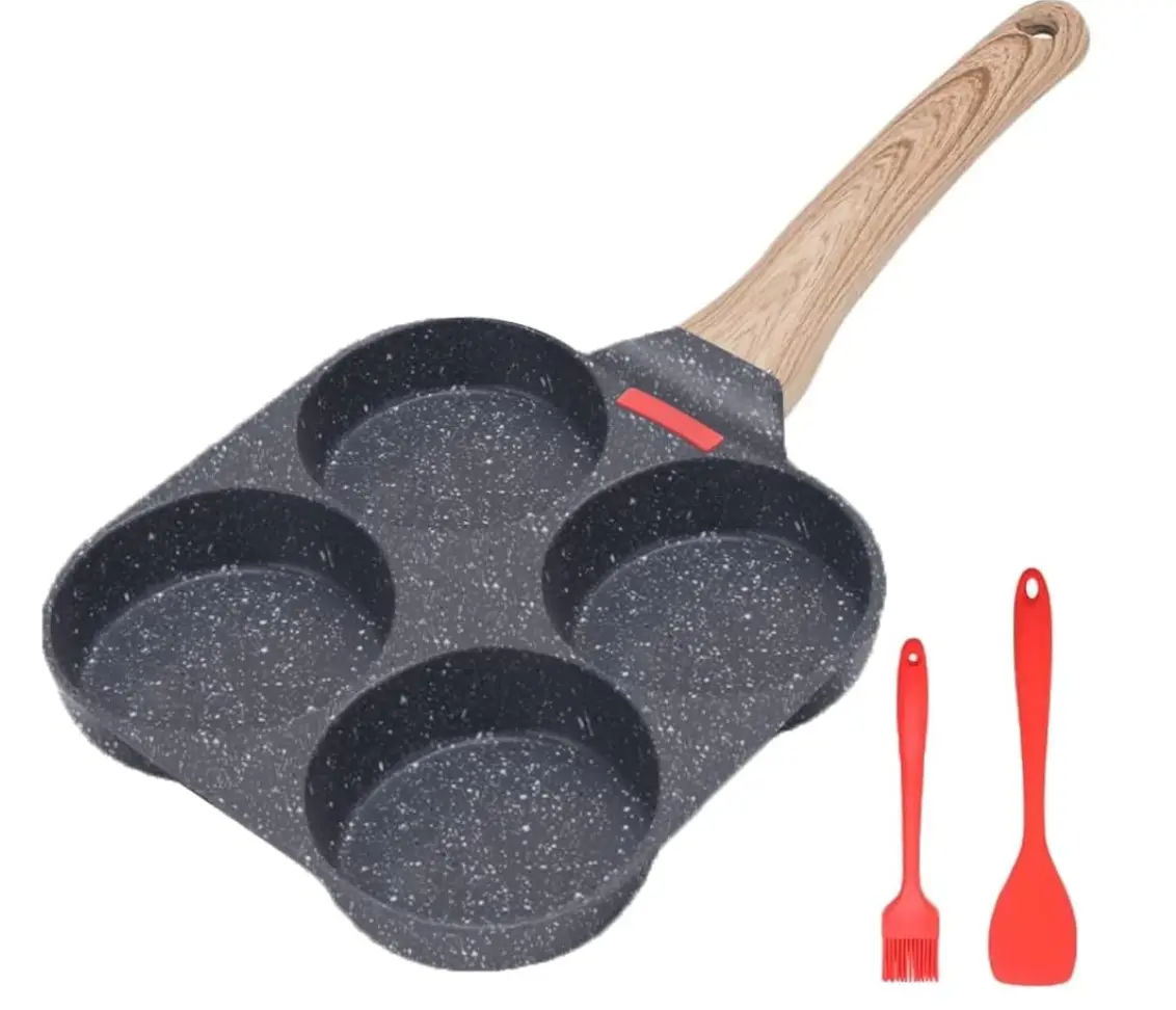 Juvenixs Nonstick 4-Cup Egg Frying Pan without Lid - Aluminum Cookware for Breakfast, Pancakes, Hamburgers & More - Compact Induction Kitchenware