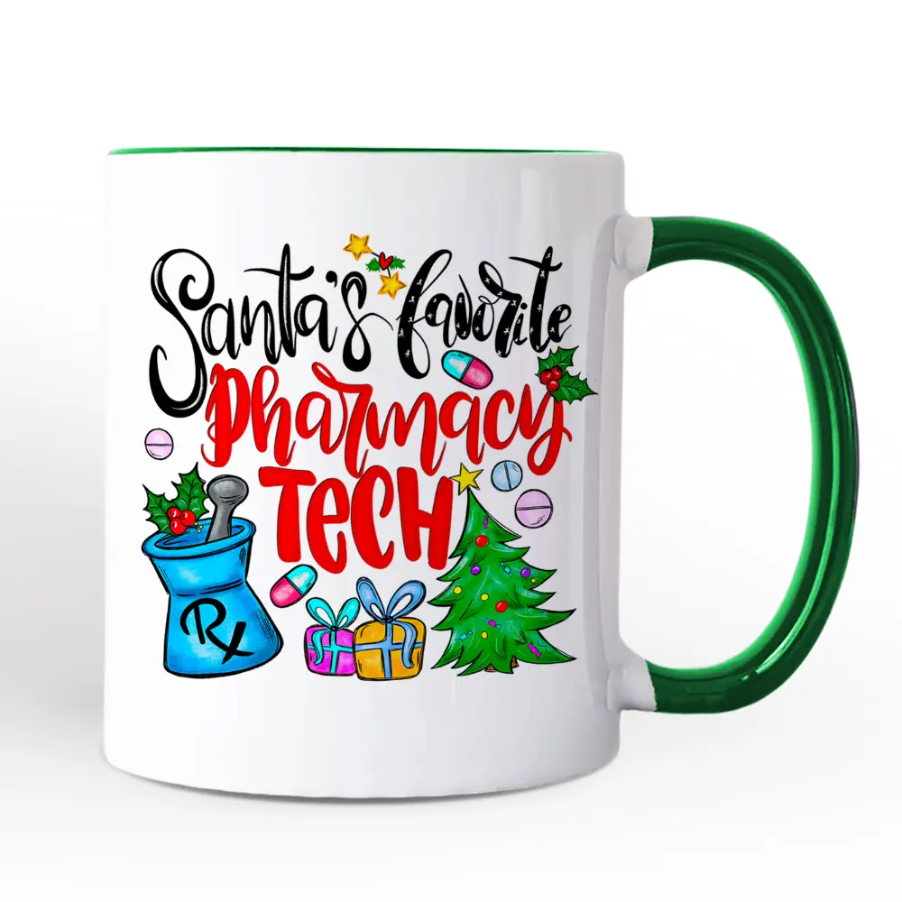 Santa's Favorite Pharmacy Tech Personalized Mug, Pharmacist Technician Gift with Custom Name