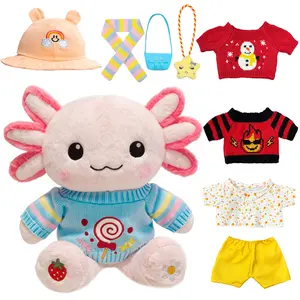 big  valentine  plushies cute anime doll unique gifts Axolotl Plush Toy Set, 9-Piece Dress-Up Kit with Clothes & Accessories, decorative collectible accessory Stuffed Axolotl requested Gift for Girls Ages 3-12