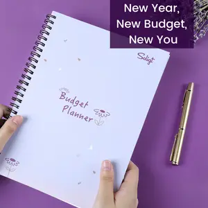 Soligt Monthly Budget Planner Book (Undated) with 12 Pockets for Income, Debt, Saving, Expense and Bill Tracker Organizer, Spiral Design gsm thick Paper Stationery, Efficient Finance Organizer Notebook