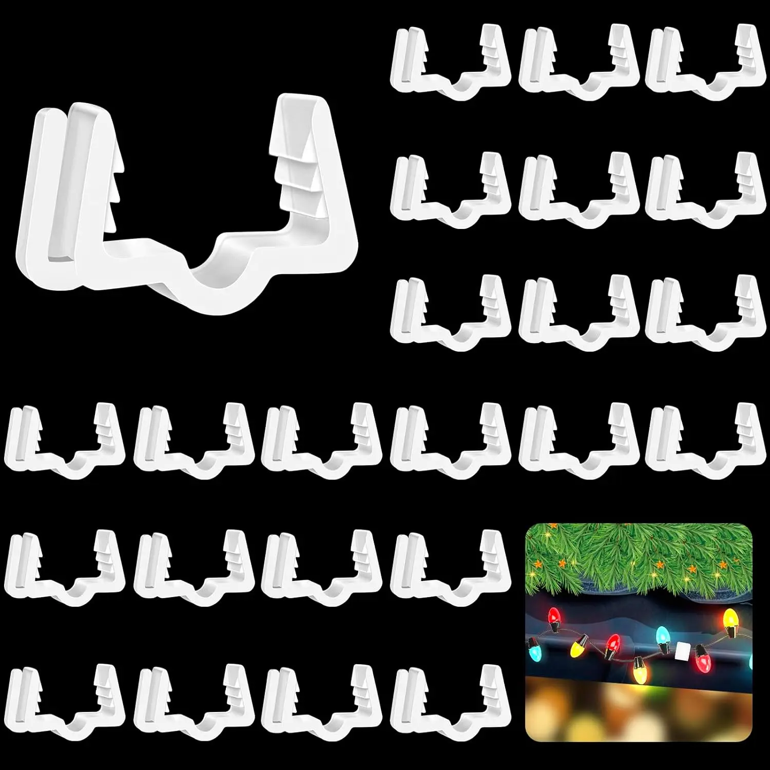 Christmas Light Hanger Clips, Fascia Board Clips, Deck Banister Light Clips, Plastic Holiday Light Clips for Christmas Fascia Board Roof Gutter Fence Eave Decoration (30 PCS, 7/8")