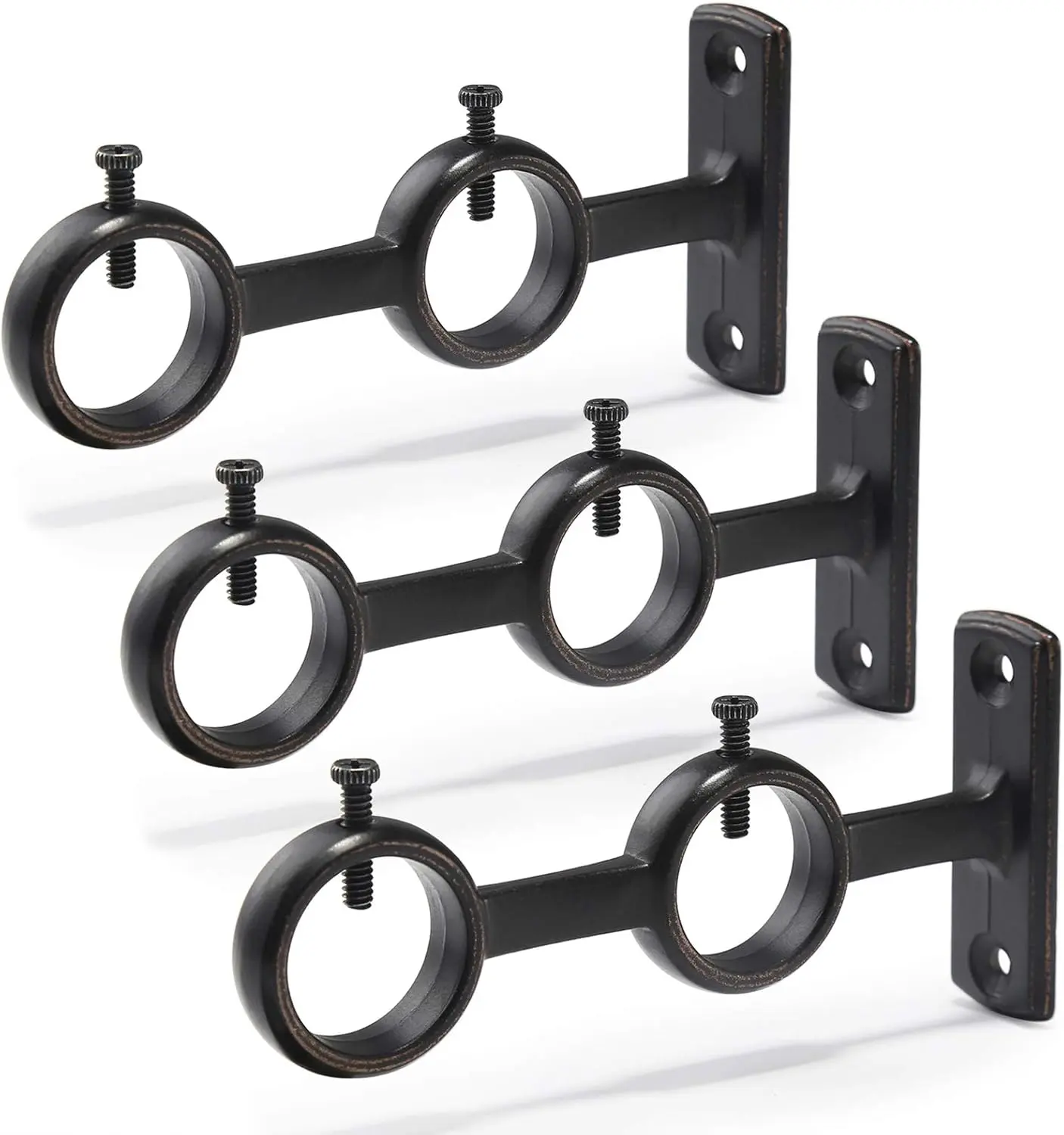 3 Pcs Aluminum Alloy Modern Wall-Mounted Adjustable Double Curtain Rod Brackets, Double Holder & Hooks, Widen Distance Design, Durable, Easy to Install, High Carrying Capacity, Home Accessories for Living Room, Bathroom