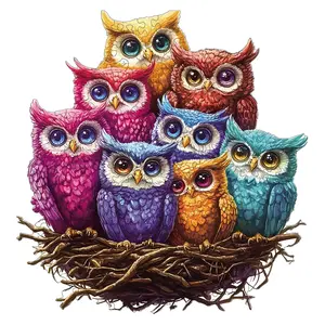 Unique Owl Family Wooden Handmade Puzzle, Irregular Animal Shape Jigsaw, Perfect Gift for Lovers & Friends, DIY Game, Fun Toy, Home Decor