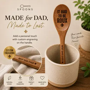 Personalized Cajun Roux Spoon | Engraved Wooden Cooking Spoon | “It Had To Be Roux” | Custom Handwriting Gift
