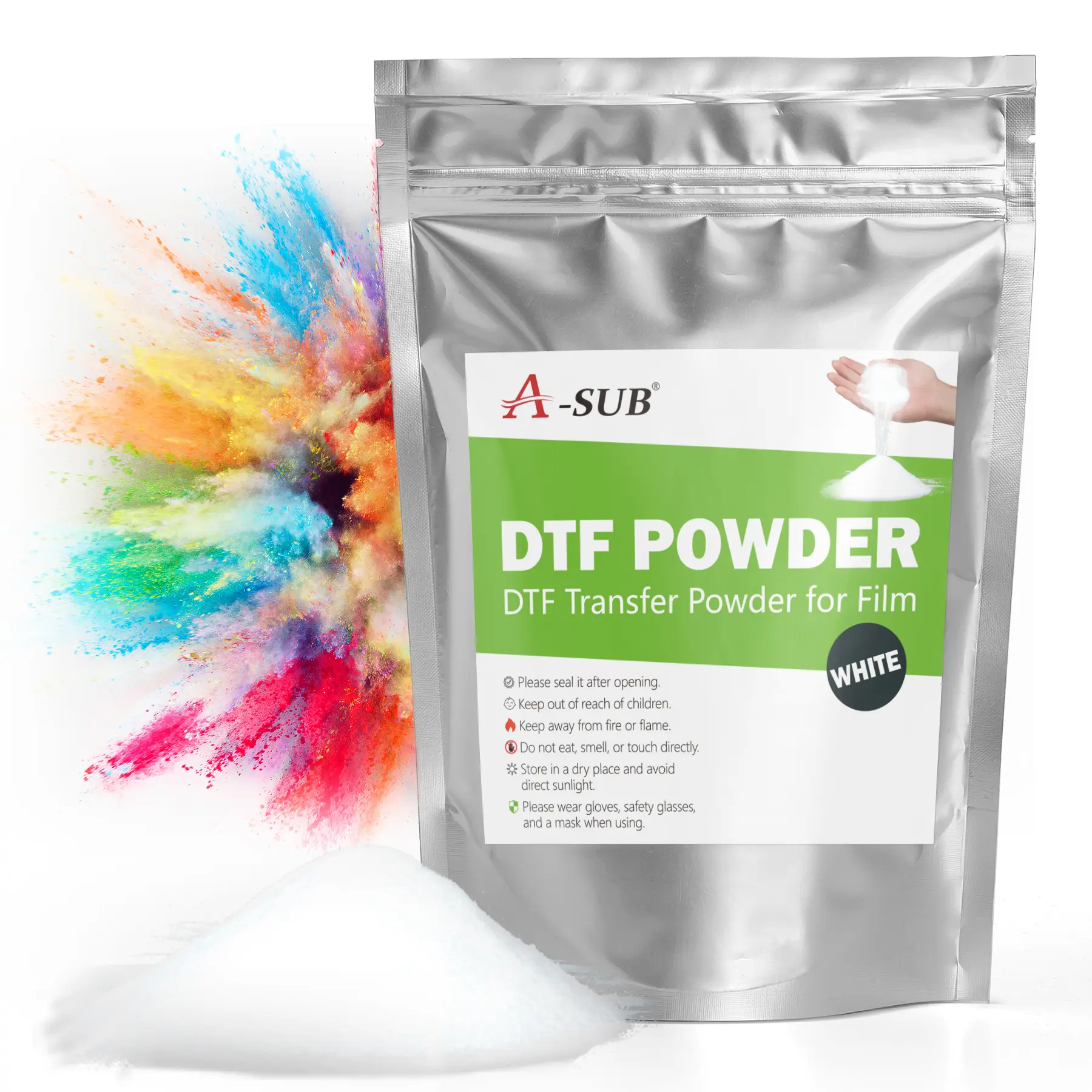 A-SUB DTF Fine-Medium Powder Adhesive White 500g for Textile Direct Transfer Printing Super Glossy & Water Resistant for Crafts Art Fabric Cloth