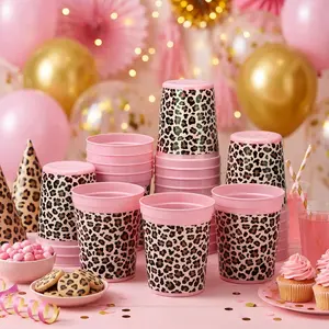 24 count   Plastic Cups 16 oz  Leopard Cups Tumblers  Print Party Decorations Leopard Washable Drinkware Bulk for Birthday Stadium  Shower Party Supplies