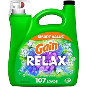 Gain Liquid Laundry Detergent Relax Scent Smart Value 154 fl oz 107 Loads HE Compatible USA Made Dewdrop Dream