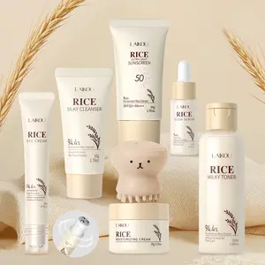 Laikou Rice Skin Care Set, Including Cleansing, Toner, Eye Cream, Suncreen, Serum, Face Cream, Moisturizer, Octopus Brush, Moisturizing Moisture Skin Care Kit for Women, Hydrating Soothing, Best Gift