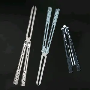 7075 Aluminum Pro Grade Balisong Butterfly Trainer | 6.41oz Well Balanced Flipping Practice Knife | Unsharpened Safe Training Tool for Beginner to Advanced Users with Interchangeable Accessories