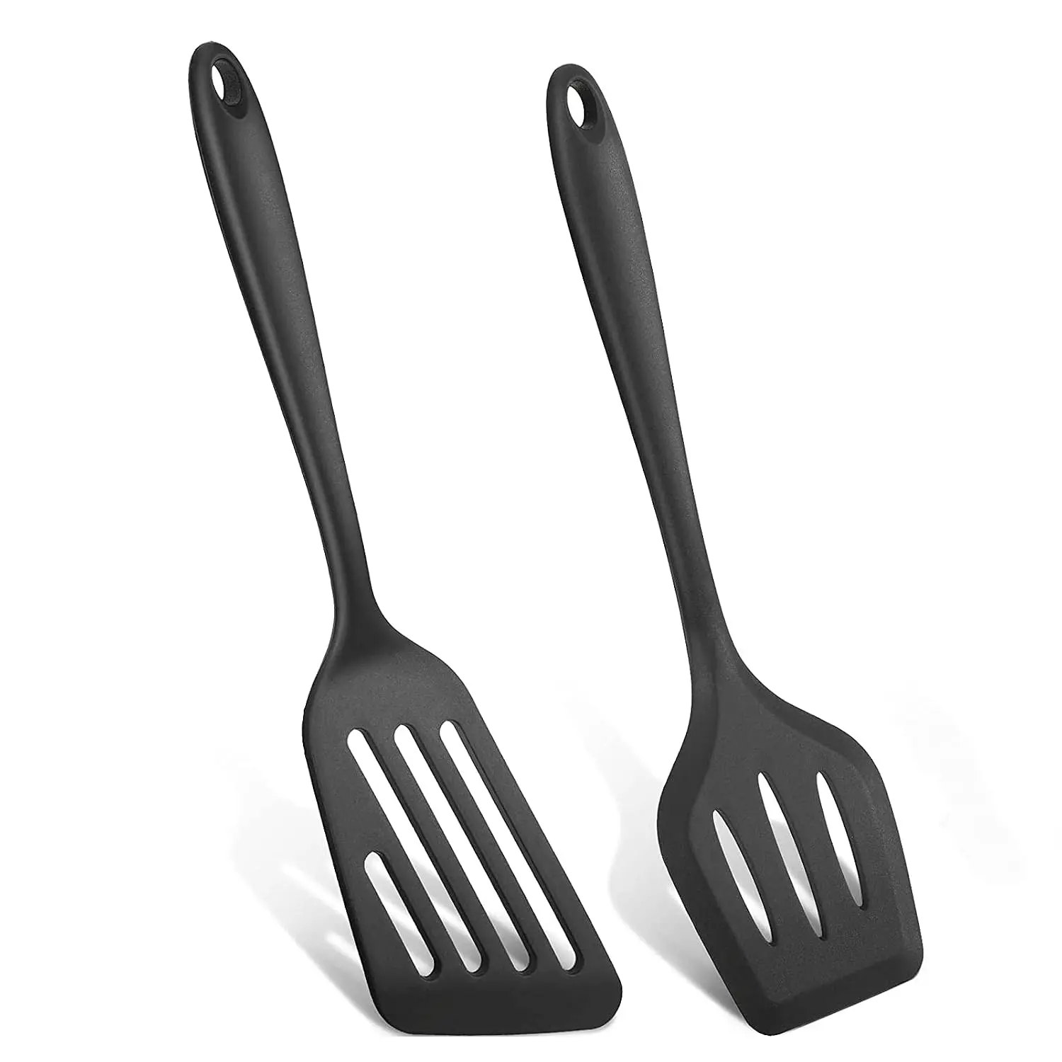 Silicone Spatula Turner Set, 2Pcs Heat-Resistant Non-Stick Fish Slotted Spatula Kitchen Utensil Set For Cooking, Baking And Mixing, Bpa Free & Dishwasher Safe (Black)