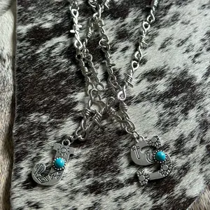 Barbed wire initial necklace turquoise engraved A-Z