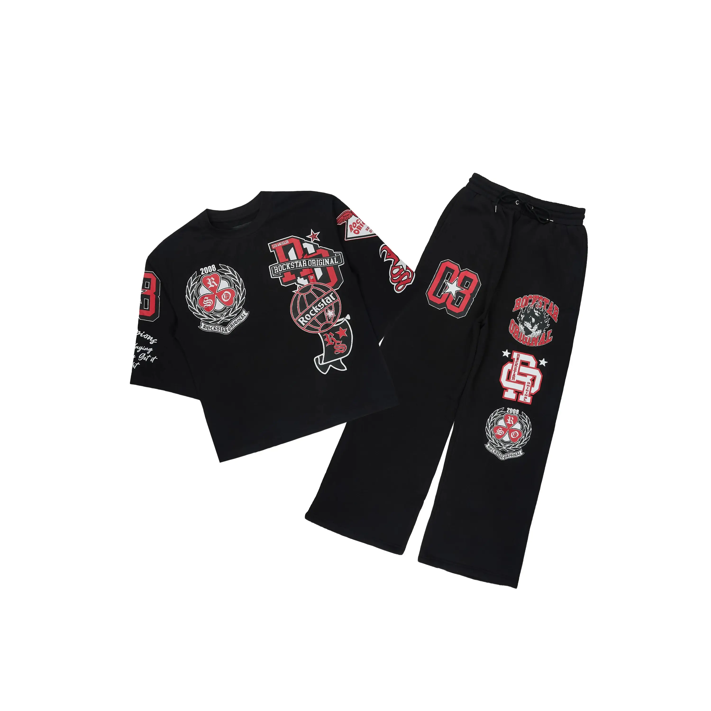 Gallant Black 3/4 Crop Boxy Tee/ Fleece Baggy Pant Track Set