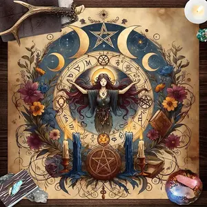 1pc Mystic Celestial Enchanted Square Altar Cloth Witchy Mystical Tablecloth Tarot Card Spread Reading Cloth Table Mat Decor Tarot Reading Cloth, Tapestry Wall Hanging Home Wall Rugs, Room Decor, Perfect Gift for Seasonal Occasions and Celebrations