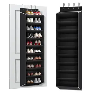 10-Tier Large Door Shoe Rack Organizer, Deep Capacity Pocket Hanging Hangable Shoe Rack, 4 Metal Hooks, Fits 20 Pairs of Shoes, Wall-Mounted Multilayer Storage Shelf