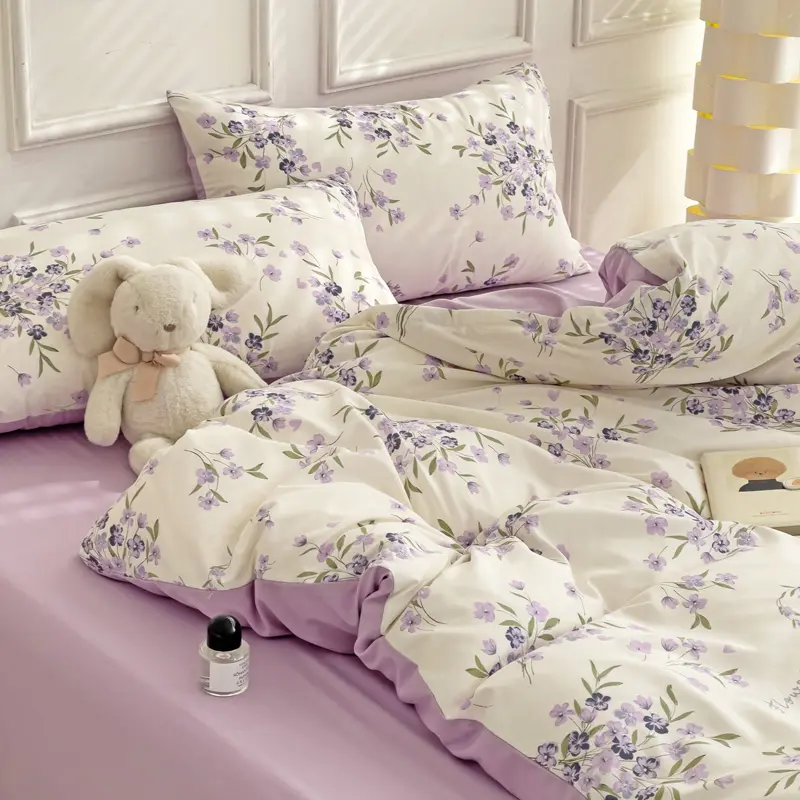 3-Piece Floral Bedding Set with Modern Color Block Design, Includes 1 Duvet Cover and 2 Pillowcases, Stylish and Comfortable Bedroom Decor, Decorative Bedding Set, Soft Bedding Set, Comfy Bed Sets