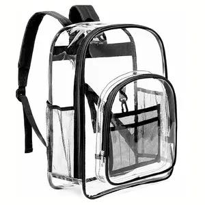 Clear Backpack for School Large Clear Bookbag with Multi-Pockets PVC Transparent Backpack for Boys Girls, Black
