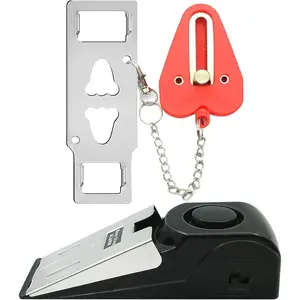 Portable Door Lock & Door Stop Alarm Set, Dual Protection Home Security Door Kit, Pocket Self Defense Travel Lock Tools for Traveling Hotel Home Apartment, Red
