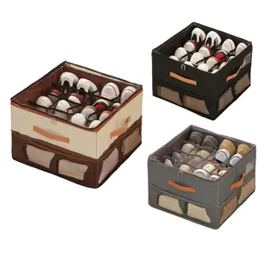 Shoe Storage Boxes, Large Stackable Shoe Organizer with Clear Cover & Adjustable Dividers, Foldable Fabric Closet Shoe Bins for Sneaker Storage, Space Saving Container Fits 8-16 Pairs, Beige Grey Brown Black
