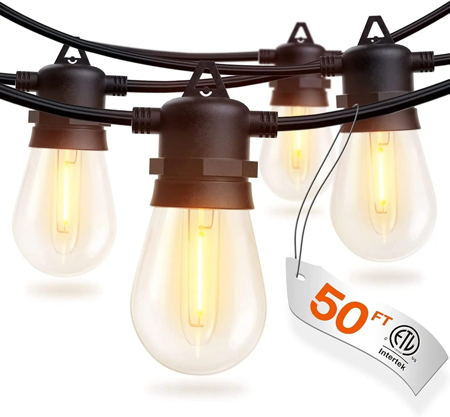 LED Outdoor String Lights with Edison Shatterproof Bulbs, Weatherproof Strand, Commercial Grade Patio Lights, Decorative for Garden or Patio, Black