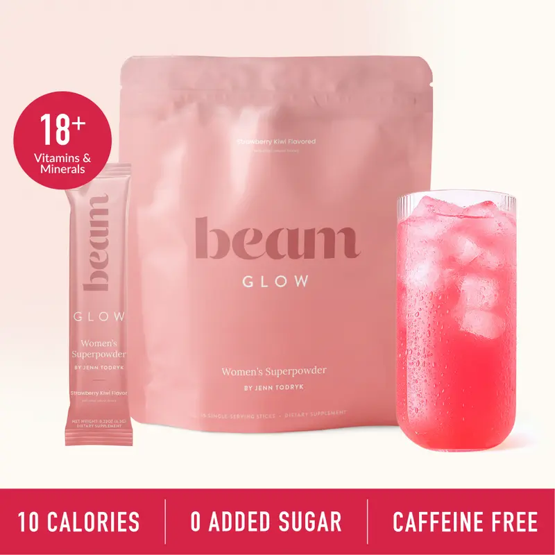Beam Glow Superblend — 15 Single-Serve Packets for Women’s Hormone Balance, Skin, Hair & Nail Support (Vegan, Caffeine-Free)