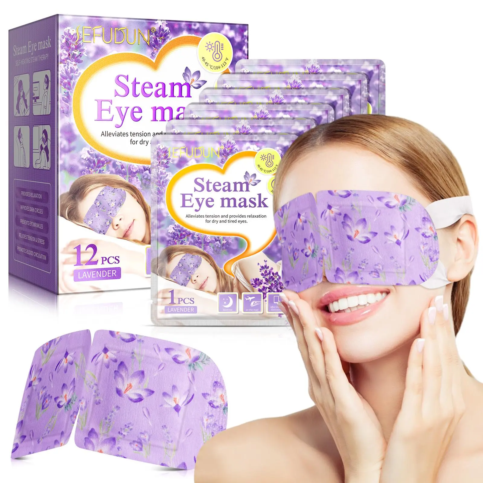 SEFUDUN Steam Eye Mask 12 Packs, Steam Eye Masks for Dry Eyes, SPA Warm Eye Compress Mask, Disposable Moist Heating Compress Pads, Sleep Eye Mask