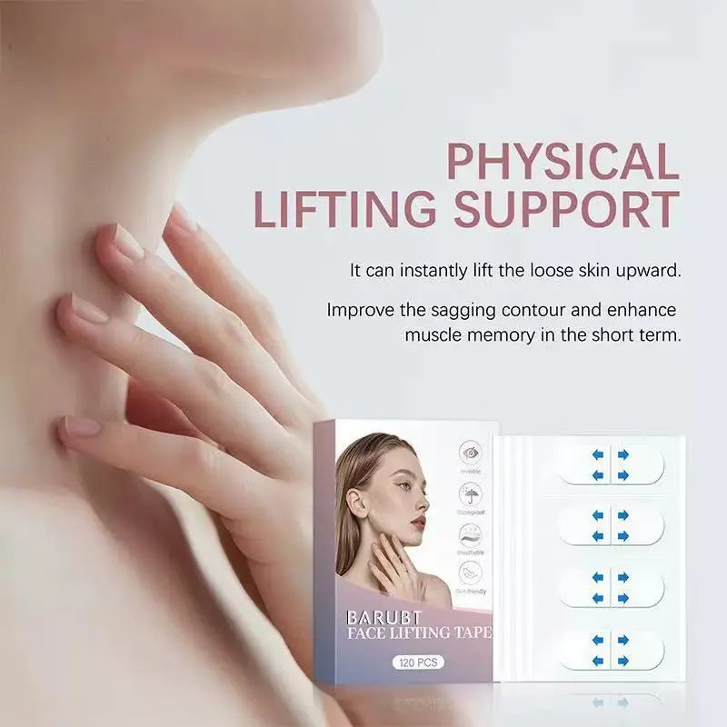 120PCS Invisible Instant Face Lift Tape Single Item, 24H Breathable Waterproof Glue Facial Lifting Patches, Latex-Free Sensitive Safe for V-Shaped Look Jawline & Double Chin Sagging Skin, Peel
