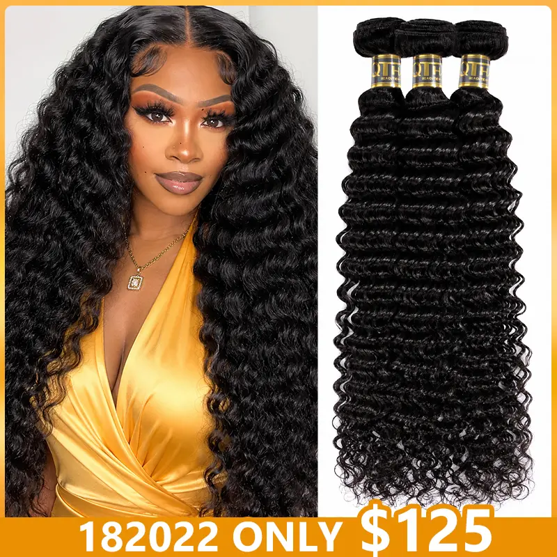 [182022 only $125] QTHAIR 16A Brazilian Virgin Hair Deep Wave Bundles 100% Human Hair Vacation Hair 4×4 HD Closure Quickweave Traditional Sew in Hair Extensions 100% Unprocessed Virgin Human Hair for Black Women 14-30inch One-directional Re-wearable