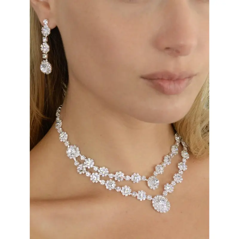 2pcs Rhinestone Crystal Necklace and Earrings Set For Brides, Choker Wedding Necklace Jewelry Set for Brides, Bridesmaids, Homecoming, Prom