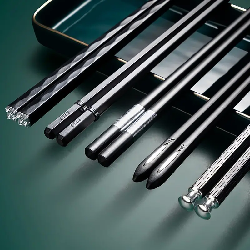 5 PCS Black Alloy Chopsticks, Mold Proof Non-Slip Reusable Chopsticks, Dishwasher Safe Long Chopsticks for Kitchen Dining and Hot Pot