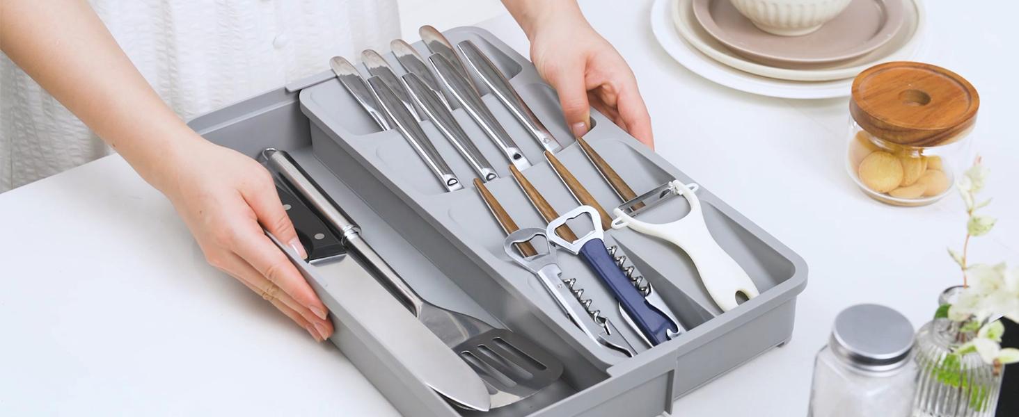 Lifewit Silverware Organizer, Expandable Utensil Tray for Kitchen Drawer, Adjustable Flatware & Cutlery Holder, Compact Plastic Design Lifewit Silverware Organizer, Expandable Utensil Tray for Kitchen Drawer, Adjustable Flatware & Cutlery Holder, Compact Plastic Design