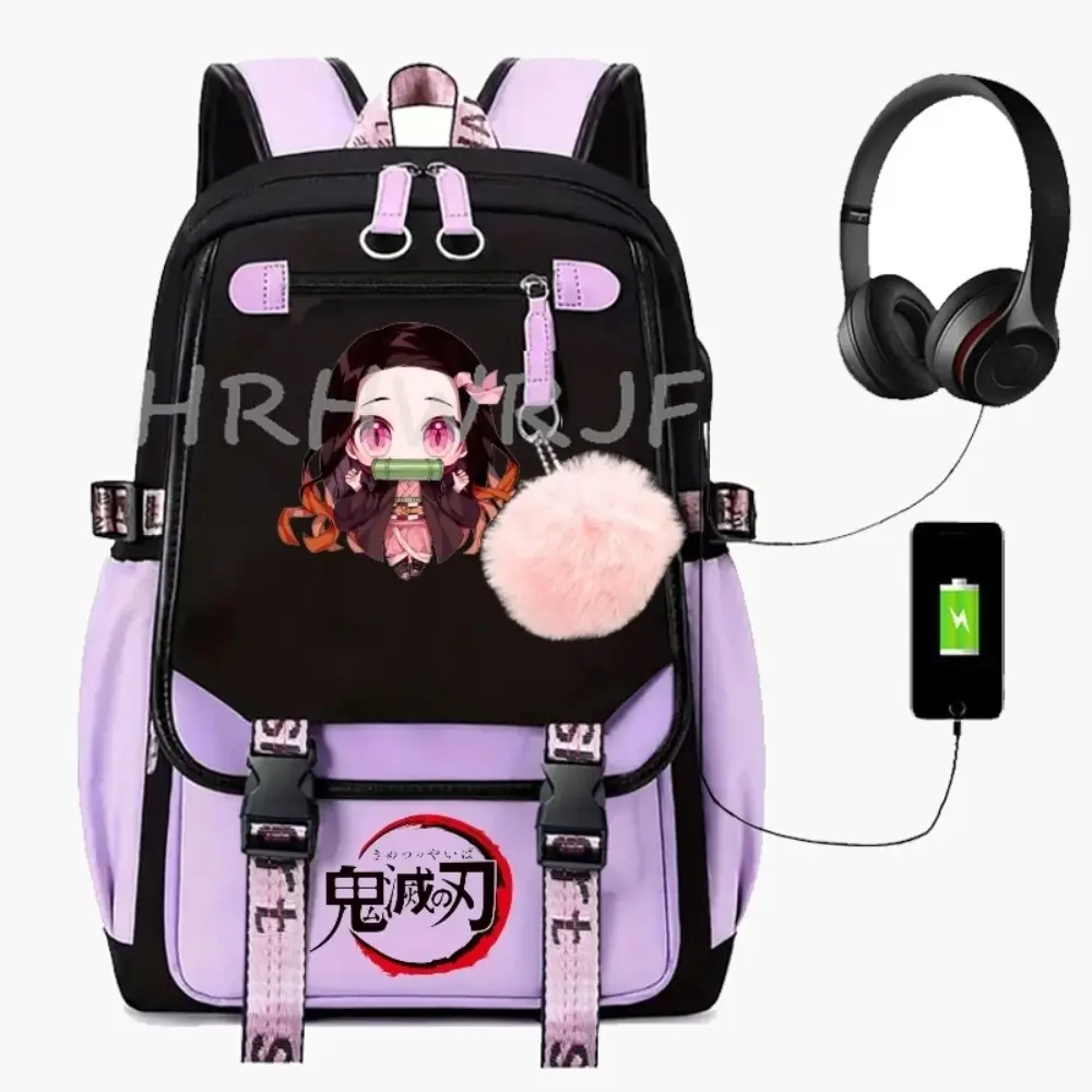 Anime Demon Slayer nezuko kamado Backpack USB Charge Capacity Laptop Students School Bags Sports Travel Casual Mochila Escolar