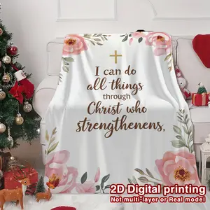 1pc Soft Warm Flannel Bible Verse Floral Print Cozy Chic Blanket - Heartfelt Gift for Sofa Nap Time, Camping Home Use, Flannel Blankets