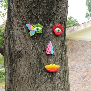 Tree Face Decoration, 1 Box Colorful Tree Face Decoration, Garden Color Arrangement, Holiday Party Decoration, Cool Welcome Smiling Face, Ornaments, Exterior Decorative Statues, Garden Accessories