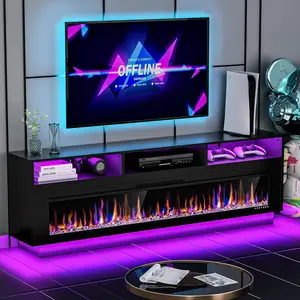 【2 Packages Shipping】Spurgehom Fireplace TV Stand with Electric Fireplace & LED Lights – Choose 58" or 70" Media Console for TVs Up to 65". Features Storage Cabinet & Matching 52"/64" Fireplace, Perfect Entertainment Center for Living Room.