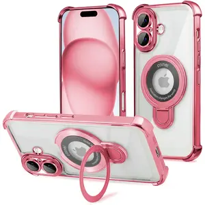 Entronix iPhone 16 [Magnetic-Compatible] Case - Shiny Ring Holder, Cover Luxury Wireless Dustproof Handle Cellphone Casing Smartphone