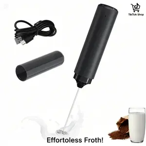 【Milk Frother】 Handheld Electric  Rechargeable with Cover, Portable Coffee Whisk Frother Black, Compact Electric Beverage Stirrer Wand for Latte, Cappuccino, Kitchen, Outdoor coffee bar station mixer  Handheld Electric maker