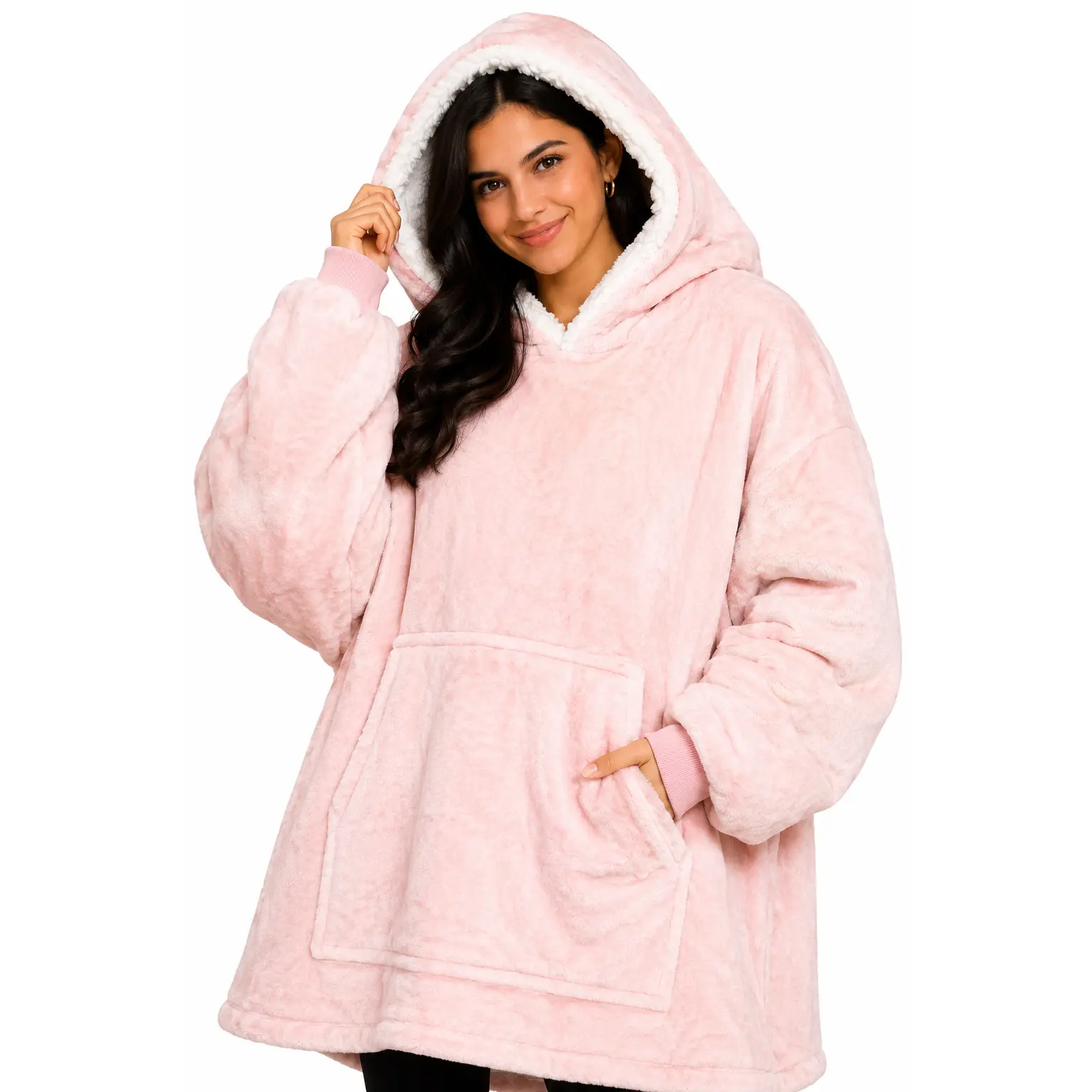Women's Fluffy Blush Pink Oversized Cloud Hoodie - Lightweight, Pocket-Equipped Sweatshirt for Girls, Ladies; Fit for Casual Tops Wear, Lady, Sweatshirts, Oversized Blanket Hoodie, Perfect Gift For Her, Girl, Bright Pink Oversized Women's Hoodies