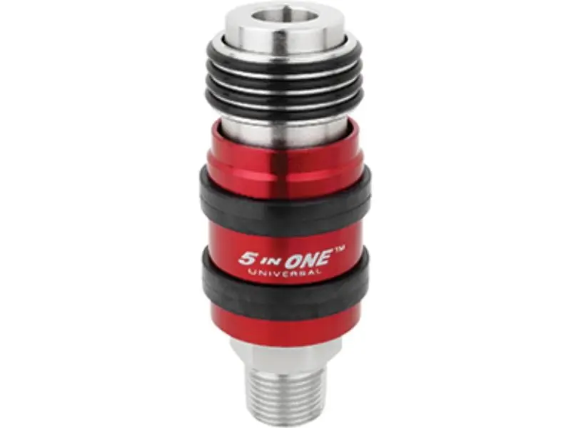 Milton MIL-1753 5-in-1 Universal Safety Exhaust Quick Connect Steel Adapter Pipe Fitting - Lincoln Safety Exhaust Mechanism, 0.375 in 3/8" NPT Female, Heavy-Duty High Pressure High-Flow, Automotive Industrial Coupling with Multiple Fittings